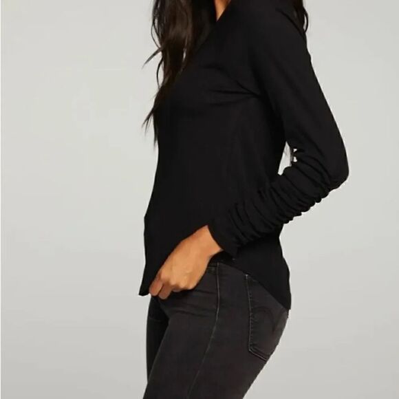 Chaser Revolve Jet Black SCOOP NECK RAGLAN RIB PULLOVER Long Sleeves SZ M - Picture 4 of 11